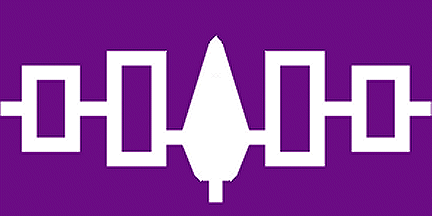 The Haudenosaunee Flag with five symbols to represent each tribe.